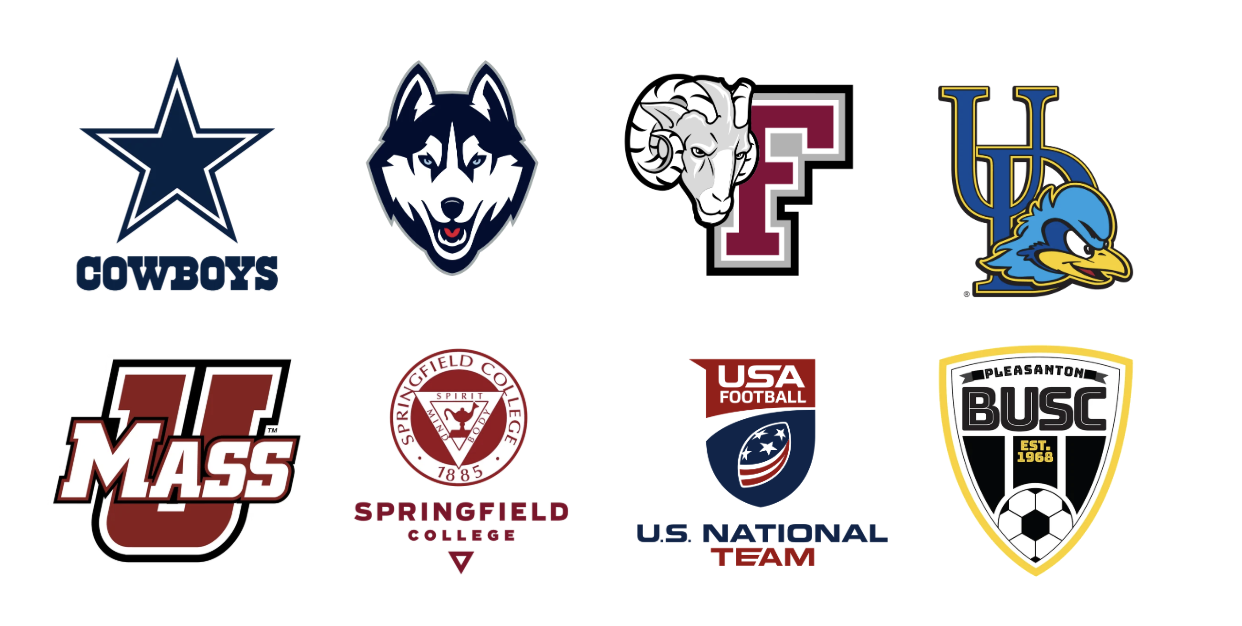Organizations Zack Etter has worked with, including UConn, Fordham, Delaware, UMass, Springfield College, and USA Football